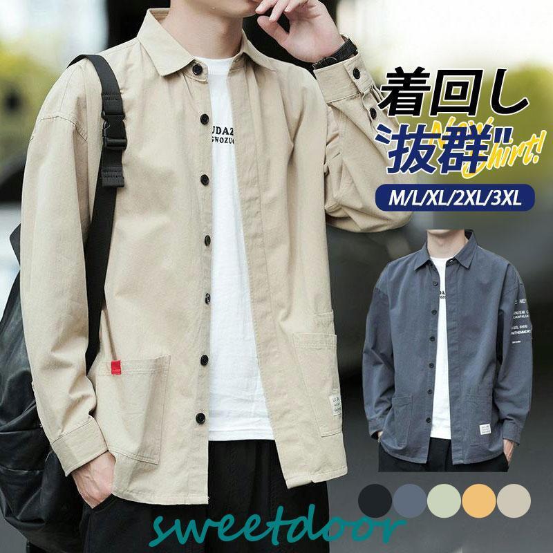 シャツ メンズ 開襟シャツ カジュアルシャツ ミリタリー 長袖 ボタンダウンシャツ ゆったり トップス ..