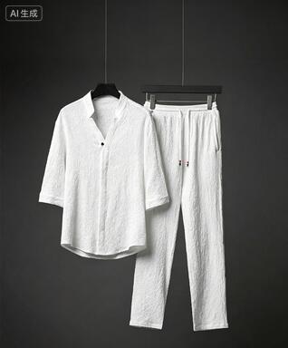セットアップ メンズ 涼しい ロングパンツ チ...の紹介画像2
