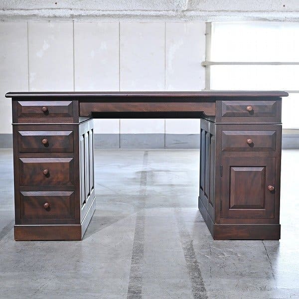 松本民芸家具 72万 M型両袖机 樺材 無垢 テーブル デスク 書斎 勉強 事務 ライティング チェスト 引き出し 和モダン【 中古家具/中古インテリア/USED家具ユーズド家具/リサイクル】