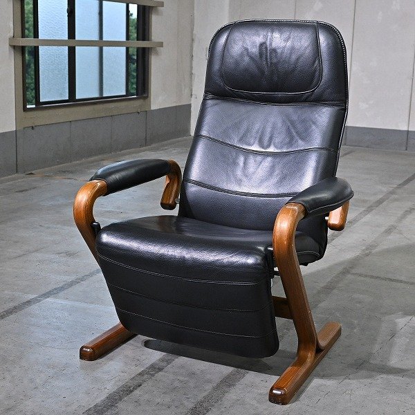 北欧デンマーク製 Nielaus Mobler社「ドリームシート」オーク材 本革 ニールスモブラー プライウッド リクライニングチェア Dream seat【中古家具/中古インテリア/USED家具ユーズド家具/リサイクル】