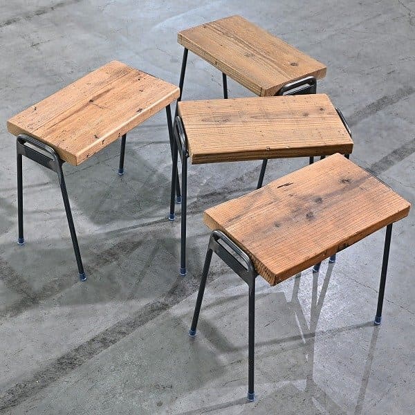 展示品 杉山製作所 12万「ファクト」スツール 4脚 杉古材 無垢 アイアン脚 インダストリアル ブルック..