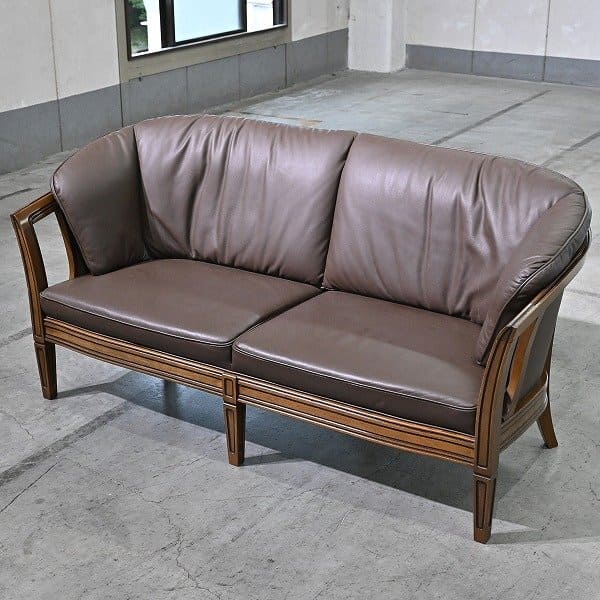 マルニ 地中海ロイヤル 65万「シャルル」2人掛けソファ 本革 ビーチ材 リビング ダイニング アーム 2P ラブ クラシカル maruni【中古家具/中古インテリア/USED家具ユーズド家具/リサイクル】