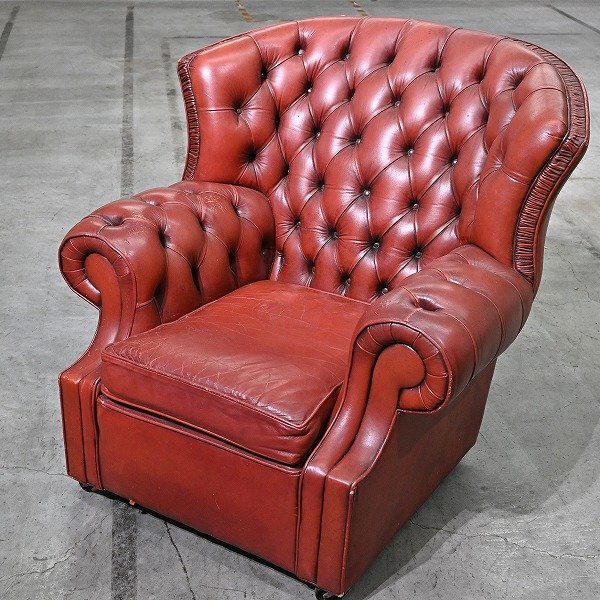 チェスターフィールドチェア 本革 レザー 椅子 一人掛け シングル ラウンジ 英国ヴィンテージ ロールア..