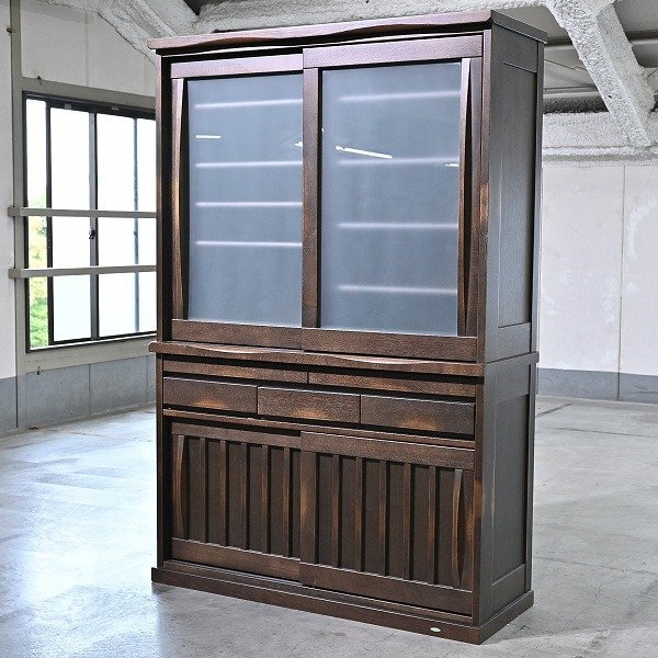 イバタインテリア 32万「木楽」水屋箪笥 食器棚 オーク無垢材 キッチンボード カップ カトラリーボック..