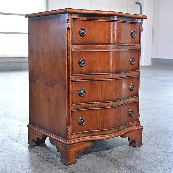 英国ビンテージ ロスジョン サーペンタインフロントチェスト 西洋イチイ材 4段 yew wood 引き出し 収納..