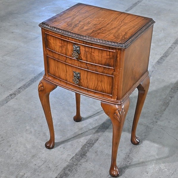 クイーンアン様式 サイドチェスト マホガニー材 猫足 カブリオールレッグ 引き出し 収納 コンソール ナ..