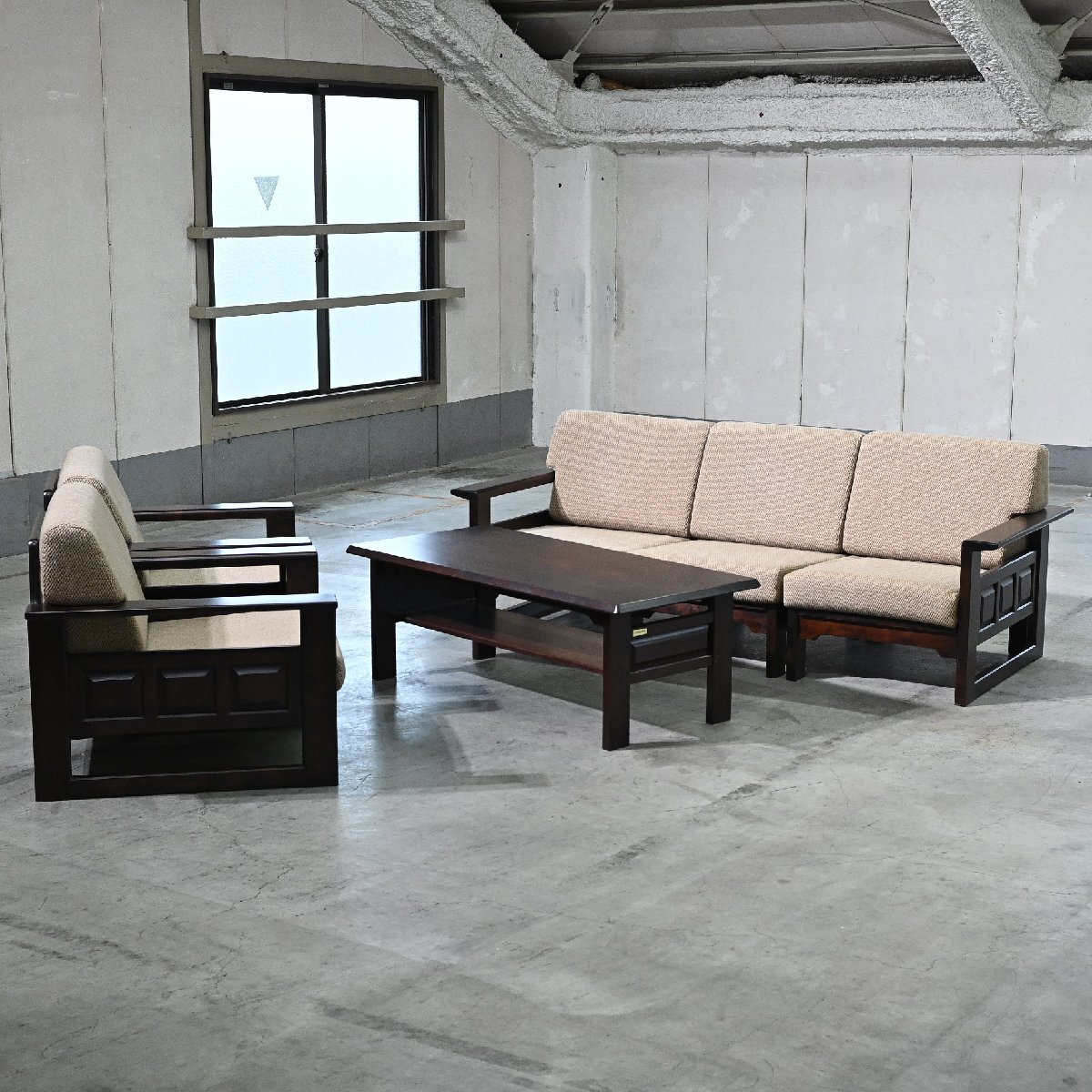 北海道民芸家具 リビングダイニングセット 応接間 和 3人掛けソファ 樺 バーチ カバザクラ 無垢材 ロー..