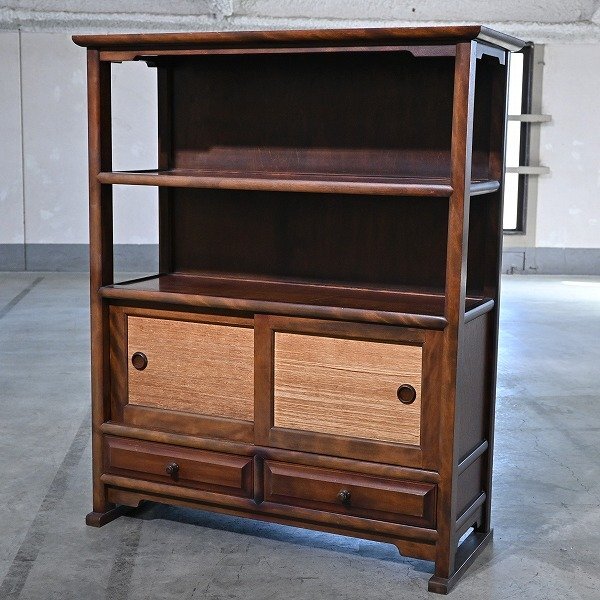 九州民芸家具 茶棚 ミズメザクラ 無垢材 引出し 2杯 葛布 飾り棚 リビング ダイニング 寝室 和室 茶室 店舗 サイドボード キャビネット