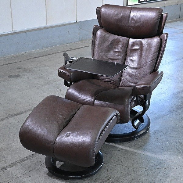 Rakuten - 北欧ノルウェー EKORNES 50万「Magic/マジック」リクライニングソファ オットマン 本革 スイングテーブル エコーネス ストレスレスチェア【中古家具/中古インテリア/USED家具ユーズド家具/リサイクル】