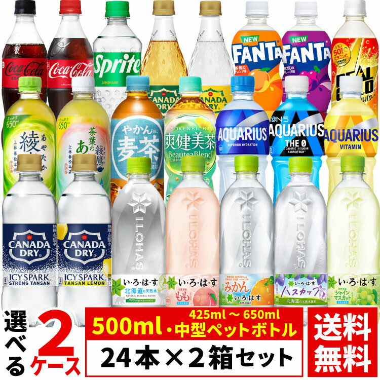 【よりどり選べる 2ケース】コカ・コーラ 社製 500ml 中型 ペットボトル 24本 ×2箱 合計 48本 （ 425ml-650ml ファンタ ジンジャーエー..