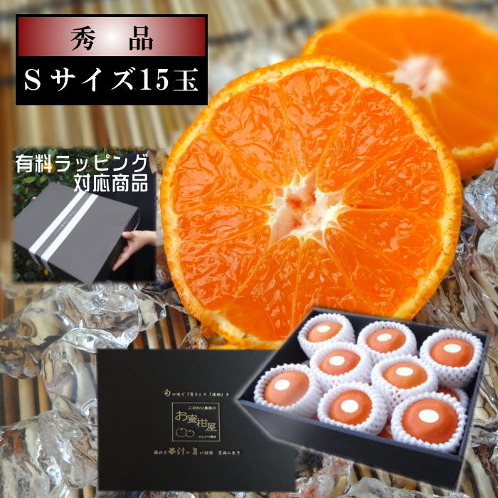 【6月下旬～7月中旬頃の発送】【お中元】濃厚ハウスみかん「蜜ツ星（みつぼし）」　黒の化粧箱（中）　Sサイズ　秀品　15玉入