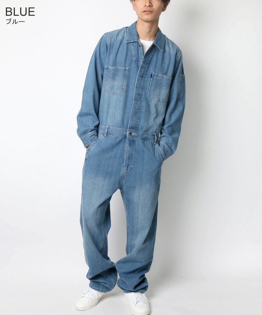デニム ツナギ メンズ レディース ユニセックス オールインワン ジャンプスーツ ズボン ボトム ボトムス ワークウェア 作業着 おしゃれ オシャレ コーデ 人気 かわいい ペアルック 大人 30代 40代 50代 春 夏 秋 冬 黒 青 紺 M L LL XL 2L 最強配送 RSL