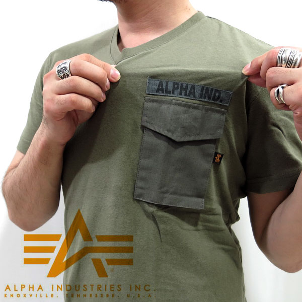 ALPHA INDUSTRIES/アルファ 23229-0 ～天竺素材～ 全3色！ M-65『Vネック』 半袖Tシャツ【マルカワ/アメリカン/USA/無地/シンプル/ミリタリー/ストリート/カジュアル/デイリー/人気/レイヤード/インナー/メンズ/ブルー/雑誌掲載/エアフォース】