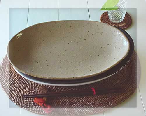 大きいオーバル型の信楽焼き♪blu　panchino　オーバルプレート