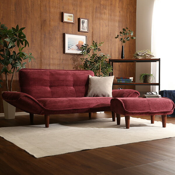 肌触りが良いコーデュロイソファ　2人掛け　オットマンセット【Qooliss-クーリス-】【5日15日20日25日3..