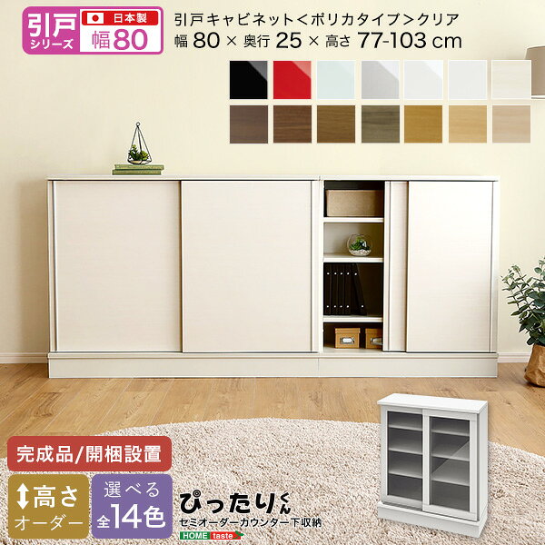 【引戸シリーズ】セミオーダーカウンター下収納ぴったりくん キャビネット(ポリカタイプ クリア) 幅80cm×奥行25cm [2]