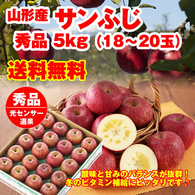 【予約】【ギフト】【送料無料】山形産「サンふじ」5kg（18-20玉） 秀品 山形 りんご 林檎 サンふじ 秀 ringo 産直 ご贈答 楽ギフ_のし 楽ギフ_のし宛書 楽ギフ_メッセ入力