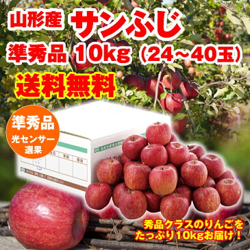 【送料無料】山形県産「サンふじりんご」10kg（24-40玉） 山形 りんご 林檎 サンふじ 秀 ringo 産直 歳暮 ご贈答 ギフト 光センサー選果 楽ギフ_のし 楽ギフ_のし宛書 楽ギフ_メッセ入力