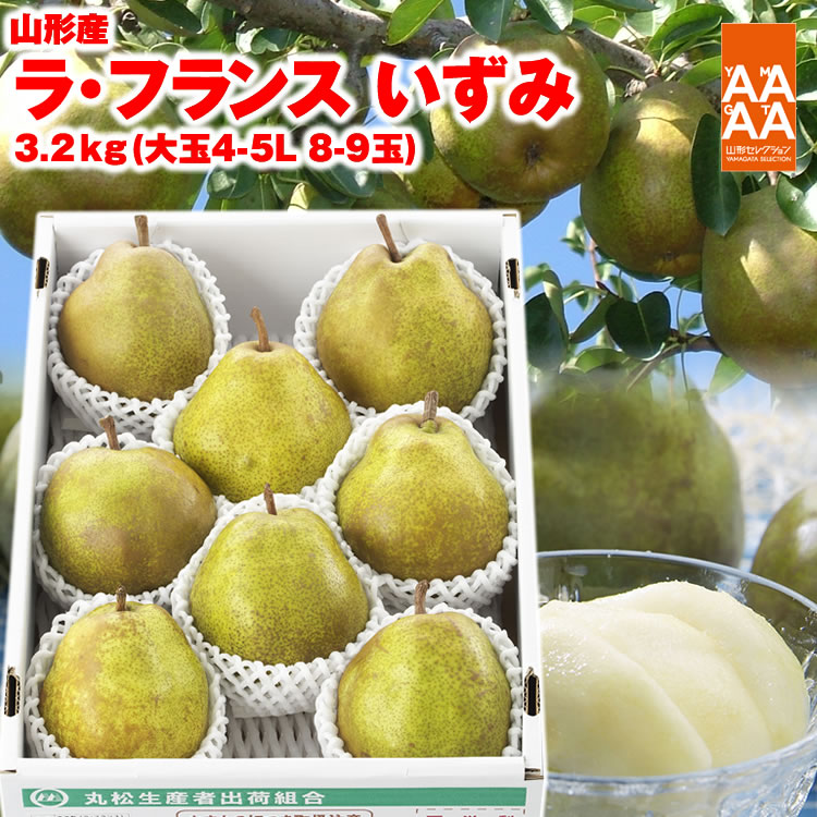 【送料無料】【山形セレクション認定】山形産「ラ・フランス」いずみ3.2kg（大玉8-9玉） 山形 西洋梨 ラフランス ようなし younasi 贈答 ギフト 楽ギフ_のし 楽ギフ_のし宛書 楽ギフ_メッセ入力