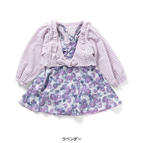 【50%OFF】羽織り付きサマーフラワースイムウエアー キッズ 女の子 ベビー 水着 紫...