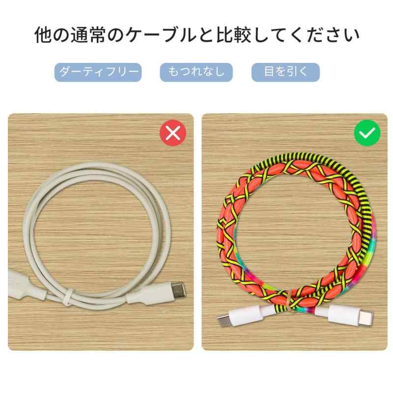 URIZONS [2本セット] カラフルなナイロン編み込みUSB C TO USB CタイプC急速充電データケーブル - スマートフォンやCタイプポートのノートパソコンに適用可能、充電時間1.5時間でフル充電、デー