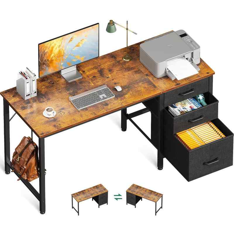 AODK デスク 机 pcデスク 引き出し3杯付き 幅120cm ゲーミングデスク パソコンデスク computer desk 左右入れ替え対応 ゲーム オフィス 省スペース 在宅ワーク 組立簡単