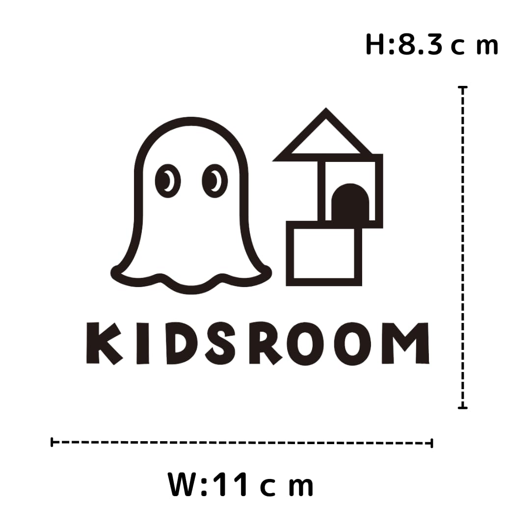nicotto ルームサイン ドアステッカー KIDSROOM キッズルーム 子供部屋 シール おしゃれ かわいい おばけの絵柄 切り文字 カッティングシート 8.6×10cm 屋外 屋内 (ブラック)