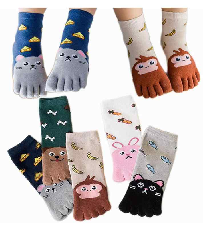 [InSomila] [インソミラ] キッズ 5本指ソックス 子供用 靴下 女の子 男の子 5足セット 猫 犬 兎 サル ネズミ 動物柄 可愛い 綿 通園 通学 通気