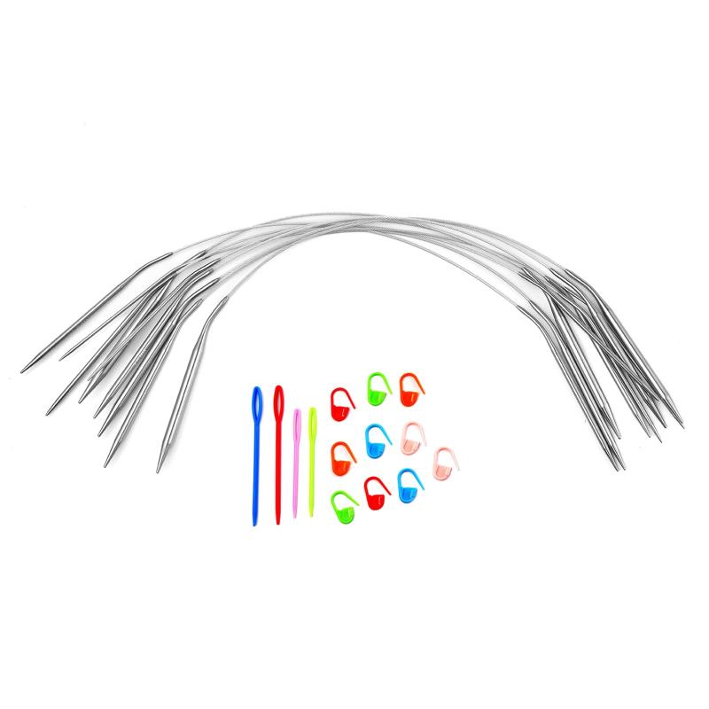 輪針 9本セット 9サイズ ステンレス製 編み針 手あみ針 針セット 円形編み針セット 手芸道具 手編み道具 マルチサイズ ダブルポインテッド(2mm - 6mm)