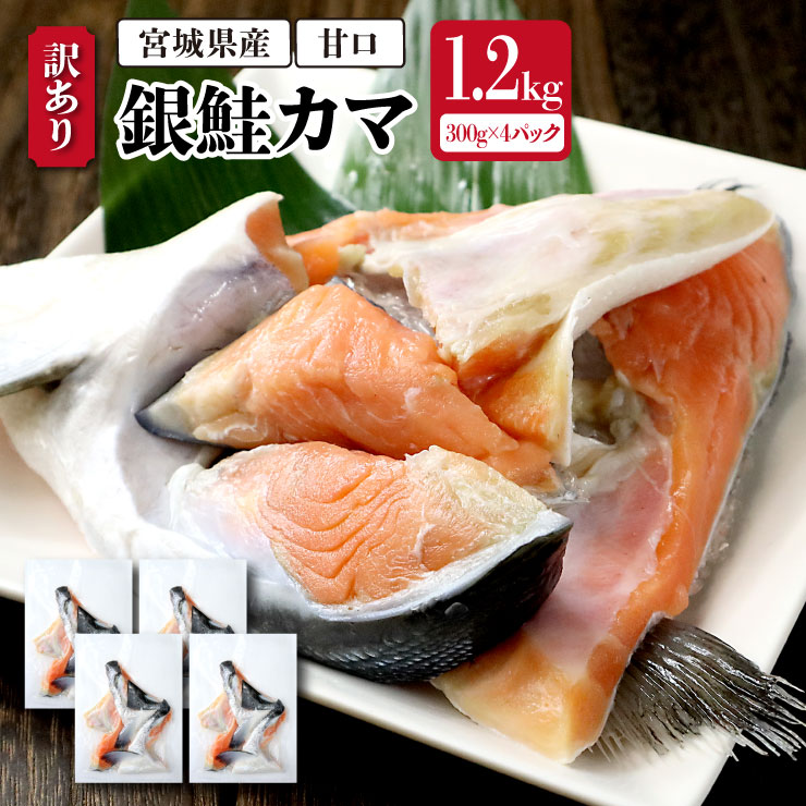 【送料無料!(一部有料エリア有)】宮城県産 訳あり 銀鮭カマ 1.2kg(300g×4パック) 甘口 銀鮭 鮭 さけ サケ 甘塩