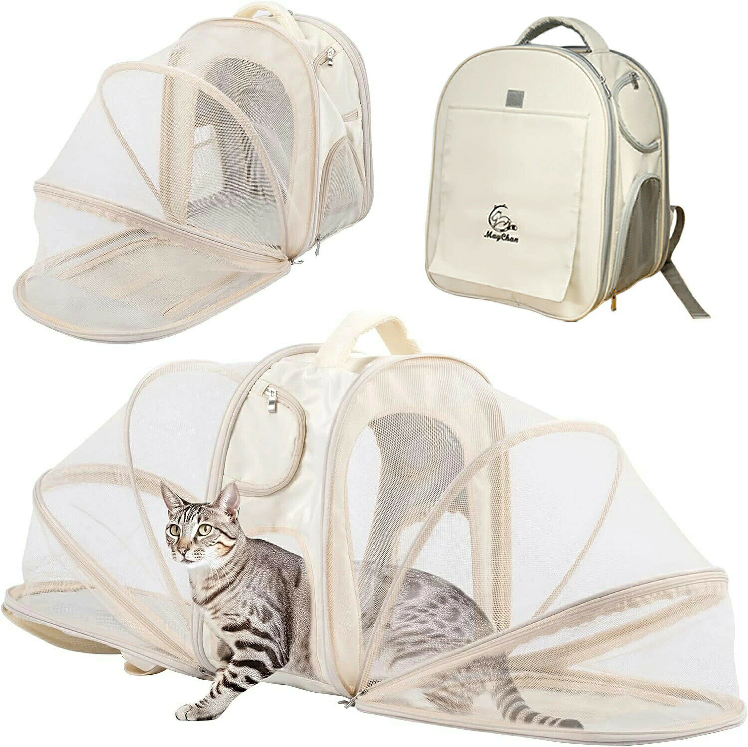 キャリーバッグ 犬 猫 ペットキャリー リュック 大容量 広がる 折りたたみ 拡張可能 3way ペットキャリ..