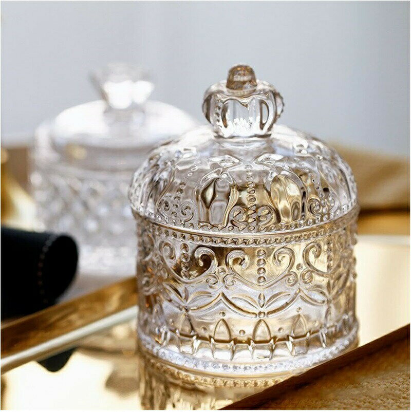 ガラス 保存瓶 多目的 クリスタル ガラス製 蓋付き 小物入れ 綿棒入れ 楊枝入れ ジュエリー 収納