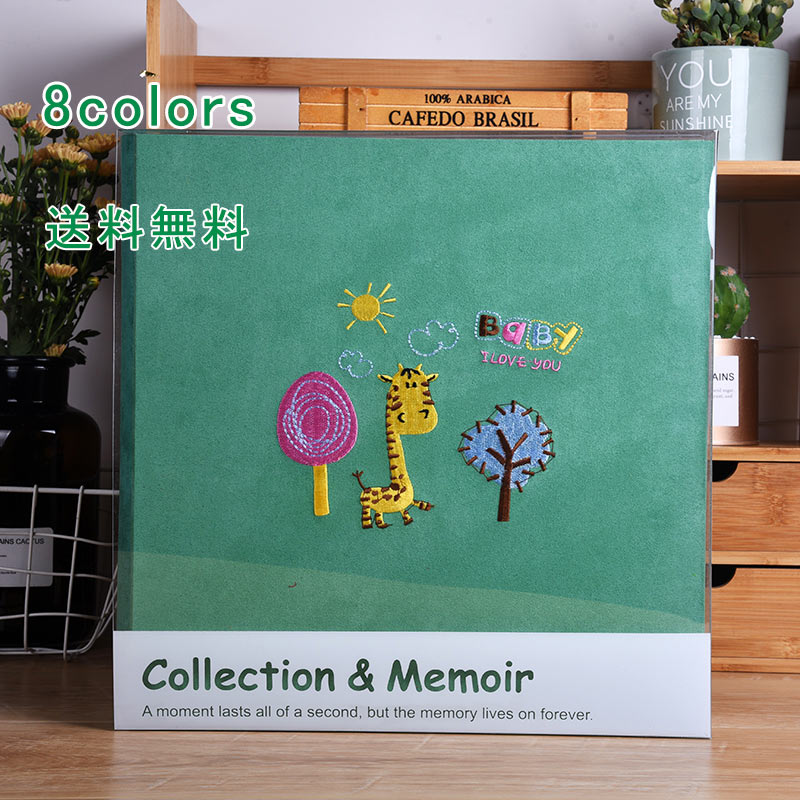 アルバム フォトアルバム スクラップブック フォトブック メモリーブック メモリーアルバム 粘着フィルム 写真整理 大容量 収納 DIY 刺繍 花柄 英字 旅行 記念 家族 思い出 送料無料