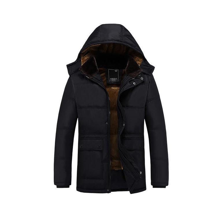 裏起毛 アウター 冬 メンズ フード付き 厚手 ブルゾン 裏ボア 中綿 暖かい 防寒 防風 フォーマル 中綿ジャケット 秋 ミドル丈 カジュアル 大きいサイズ 無地 XL 2XL 3XL 4XL 5XL ブラック 【送料無料】ジャケット