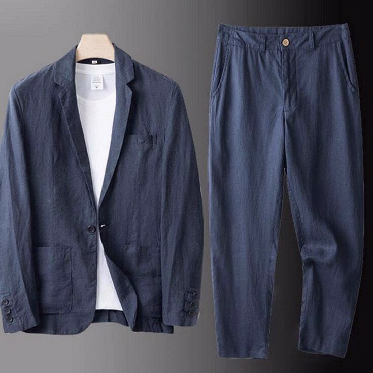 スーツ セットアップ メンズ 綿麻 サマージャケット スラックスパンツ 上下セット 無地 カジュアルスーツ テーラードジャケット スーツパンツ 夏用 長ズボン 麻パンツ リネンパンツ 春夏 春物 夏 通勤 結婚式 紳士服 大きいサイズ メンズファッション 父の日 ギフト