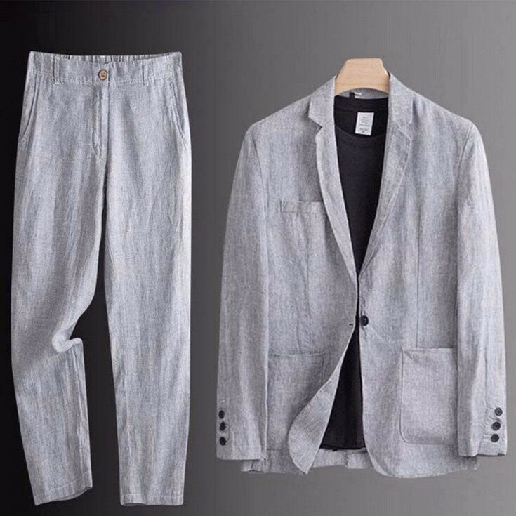 スーツ セットアップ メンズ 綿麻 サマージャケット スラックスパンツ 上下セット 無地 カジュアルスーツ テーラードジャケット スーツパンツ 夏用 長ズボン 麻パンツ リネンパンツ 春夏 春物 夏 通勤 結婚式 紳士服 大きいサイズ メンズファッション 父の日 ギフト
