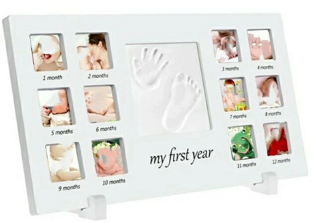 新生児ベビーフレーム 手形 足形 フォトフレーム 赤ちゃん 手形 粘土 12枚写真立て 赤ちゃん手形記念品..