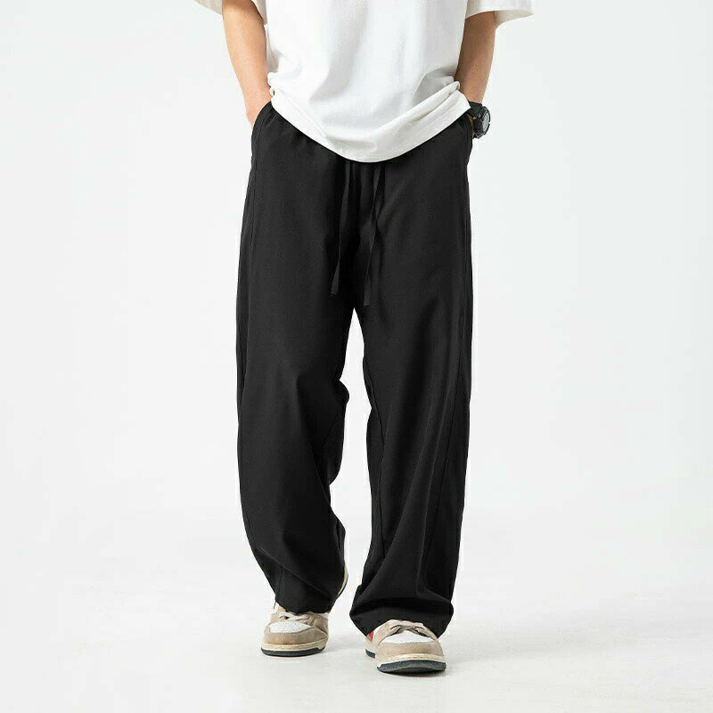 ワイドパンツ メンズ ズボン アイスシルクパンツ スラックス ストリートパンツ 接触冷感 薄手 涼しい 大きいサイズ 調整紐 イージーパンツ スポーツパンツ 部屋着 吸水速乾 男女兼用 夏服 ズボン