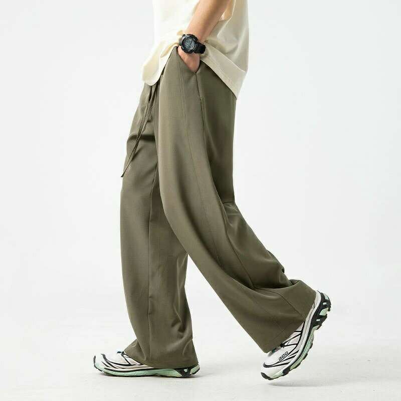 ワイドパンツ メンズ ズボン アイスシルクパンツ スラックス ストリートパンツ 接触冷感 薄手 涼しい 大きいサイズ 調整紐 イージーパンツ スポーツパンツ 部屋着 吸水速乾 男女兼用 夏服 ズボン
