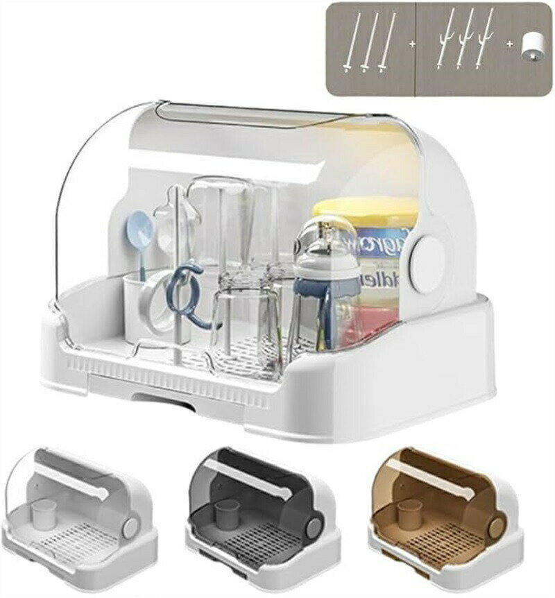 哺乳瓶 乾燥ラック カバー付き 哺乳用品 収納ケース 哺乳瓶 消毒ケース 多機能 ボトル 収納カップ 収納..