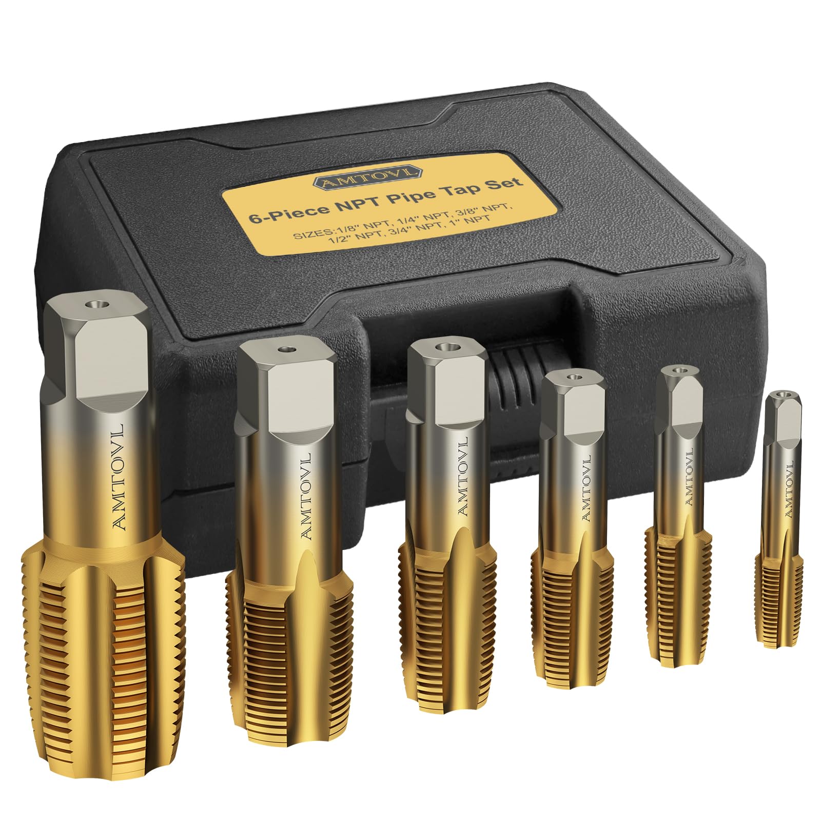 パイプタップセット 6ピース 1/8インチ 1/4インチ 3/8インチ 1/8インチ 1/2インチ 3/4インチ 1インチ NPTタップセット GCr15 スチールねじ切り配管タップセット 配管工用 損傷したDIYやジャムパイプねじ山に