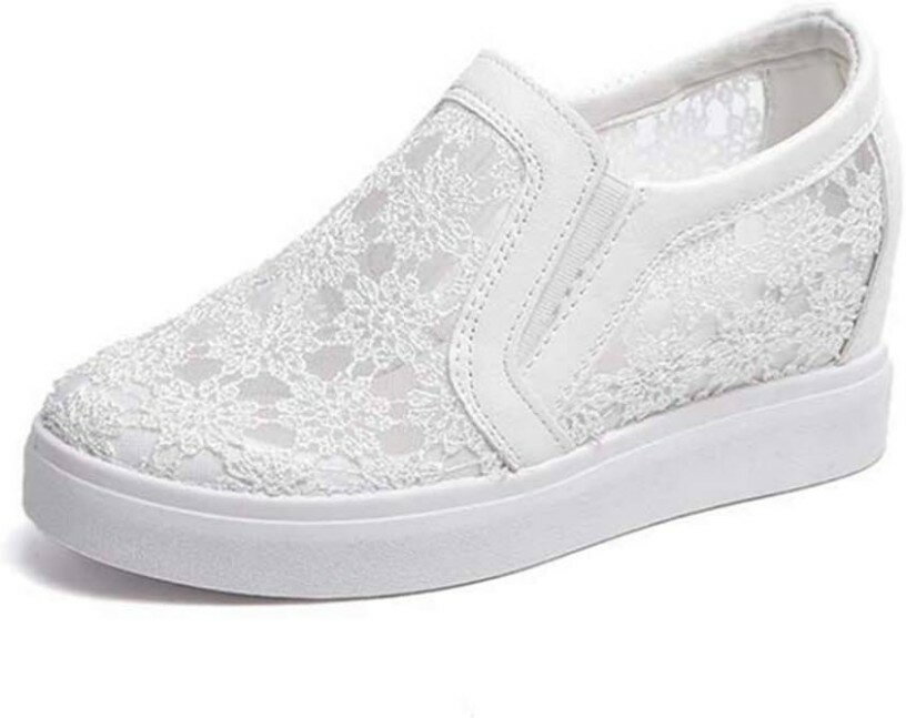 スリッポン インヒール 厚底 レディース スニーカー 大きいサイズ 6.5cm 歩きやすい 通気 レース 紐な..