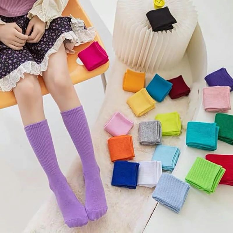 カラフル キッズソックス 子供 靴下 男の子 女の子 ソックス リブ編み ハイソックス 運動会 蛍光色 ダンス 4足セット