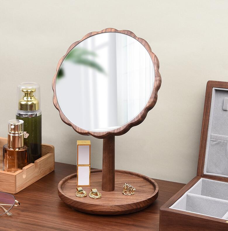 卓上ミラー 丸ミラー 鏡 卓上鏡 木製 デスクミラー 角度調節 シンプル ミラー メイク 回転式 母の日 ギ..