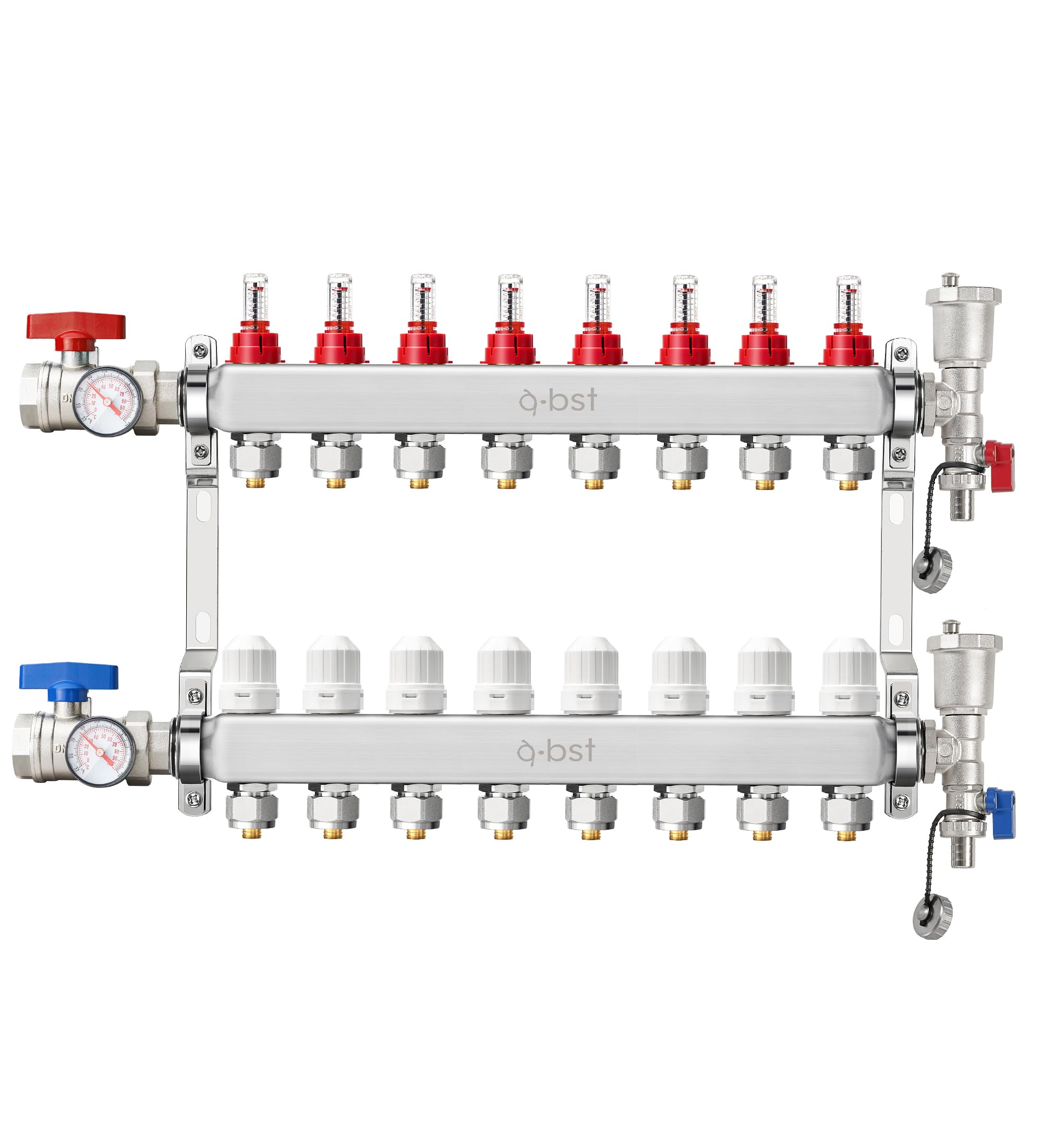 8分岐PEXマニホールド ABST ステンレススチール フロアヒートマニホールドキット 1/2インチアダプター付き 温水放射床暖房用