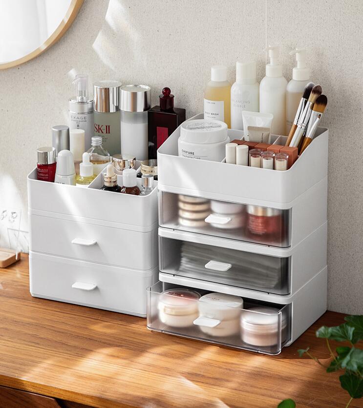 引き出し 卓上収納ケース 収納ボックス プラスチック 横 小物 2段 ホワイト 滑り止め 大容量 文房具収納 書類ケース 化粧品 事務用品 文書 組み合わせても 頑丈 シンプルでおしゃれ