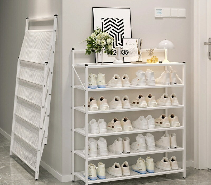 折り畳み鉄芸靴棚家庭用戸口取り付け免金属簡易爆発金黒白系多層靴箱