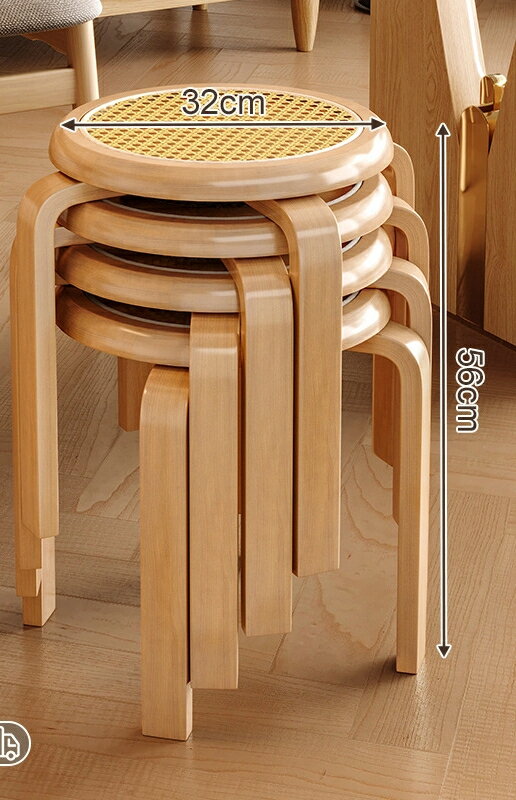 新しい中国の無垢材のスツール籐編みのダイニングチェア家庭用の丸椅子畳んで置くことができますレスト..