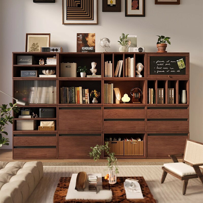 無垢材のキャビネットロッカー一体壁にもたれて着地モジュール化格子キャビネット家庭用応接間展示棚を..