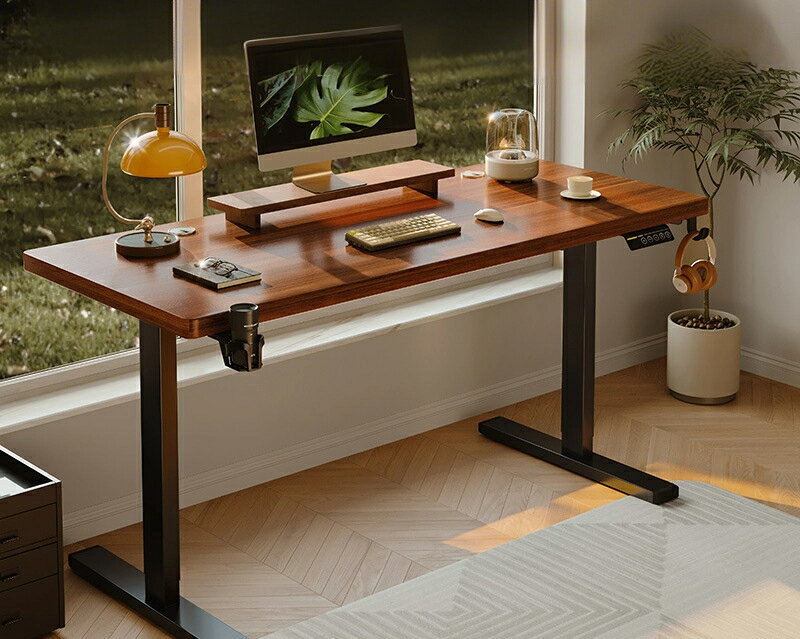 電動昇降テーブルツインモーター無垢材パソコンテーブル